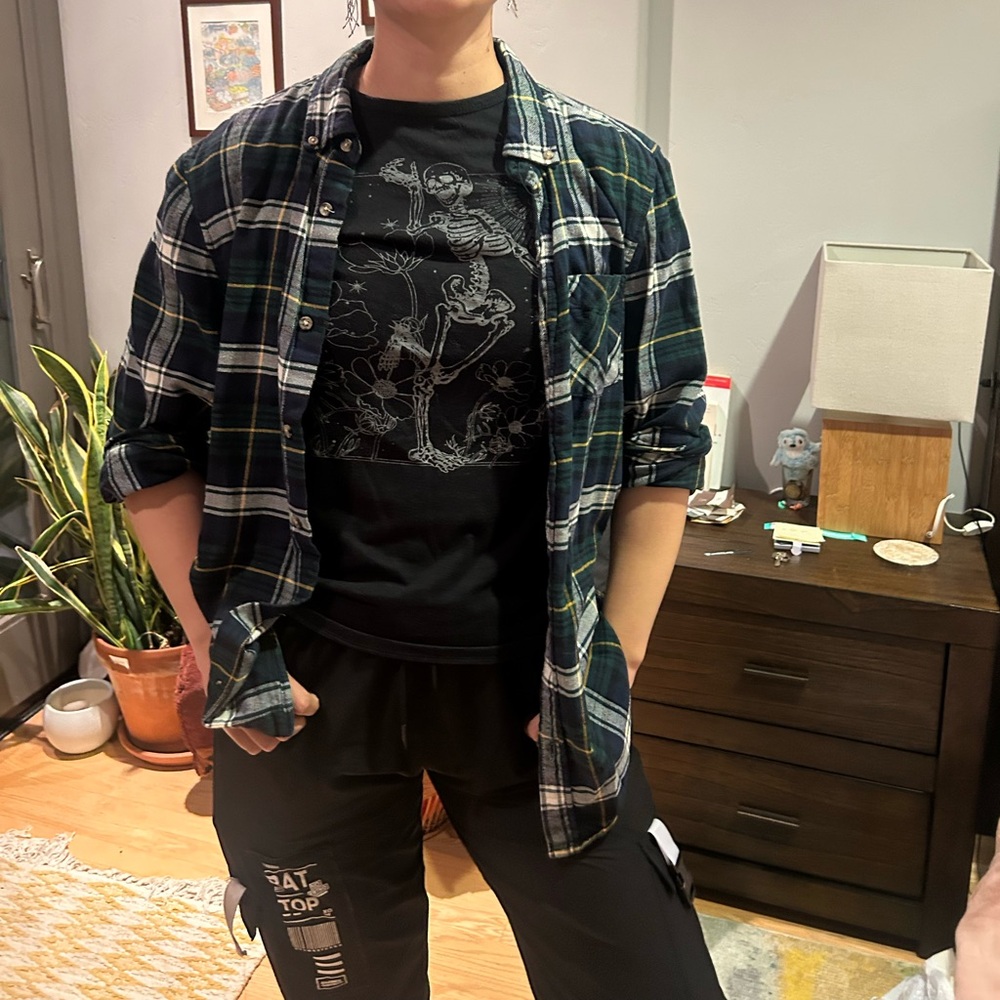 White green plaid soft oversized flannel